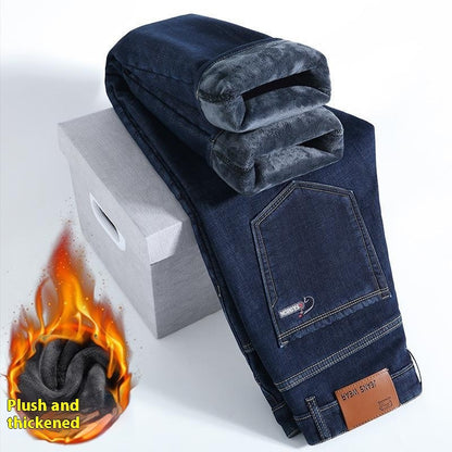 Men’s Fleece-Lined Thick Loose Fit Straight Trousers – Winter Warm Casual Pants