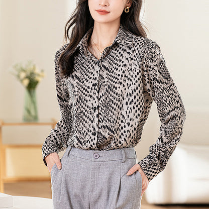 Design Sense Niche Long Sleeve Non-ironing Draping Vertical And Smooth Printed Top Shirt