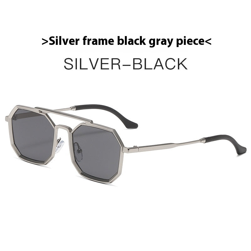 Steampunk Double Beam Sunglasses European And American unisex Metal Polygon Large Frame