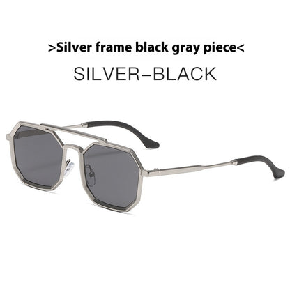 Steampunk Double Beam Sunglasses European And American unisex Metal Polygon Large Frame