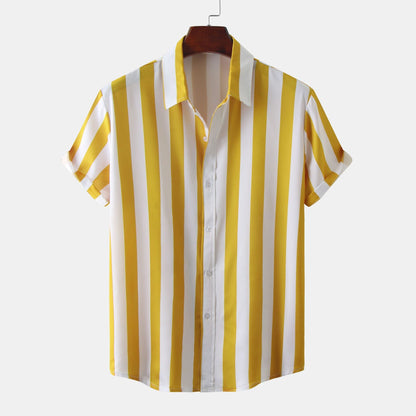 Men’s 3D Printed Short Sleeve Turn-Down Collar Shirt – Loose Fit Cotton Blend