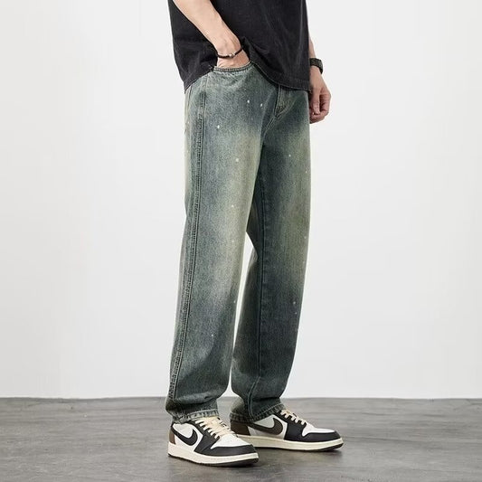 Men's Distressed High Waist Straight Leg Jeans – Rugged Streetwear Vibes