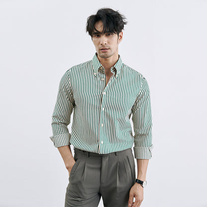 Men’s Korean-Style Vertical Stripe Business Casual Shirt – Modern Slim Fit