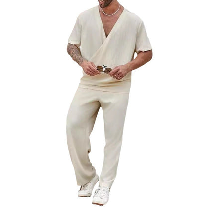 Men’s Casual Short-Sleeve Shirt & Trouser Commuter Set – Breezy Summer Suit