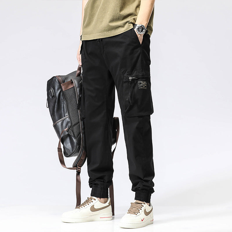 Men's Cotton Utility Jogger Pants – Trendy Workwear with Elastic Waist & Ankle Tie