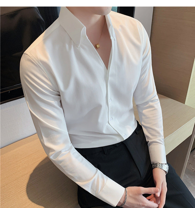 Men’s V-Neck Long-Sleeve Business Shirt – Modern Professional Style