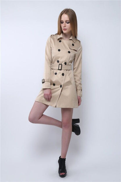 Women's Slim-fit Elegant Double-breasted Belt Trench Coat