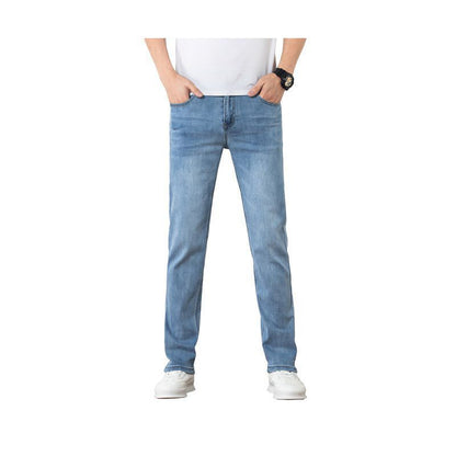 Men's Slim Fit Elastic Trend Jeans – Casual Straight Denim for Youth