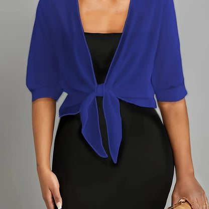Women’s Sheer Tie-Front Chiffon Shawl – Elegant Cover-Up
