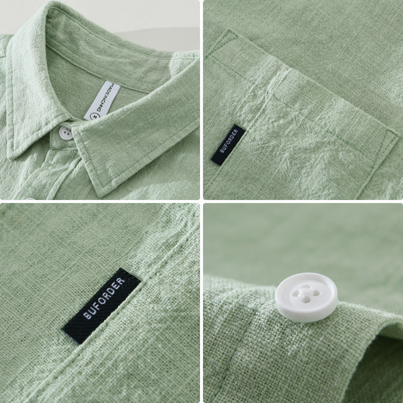 Solid Color Cotton And Linen Casual Fashion Short Sleeve Shirt