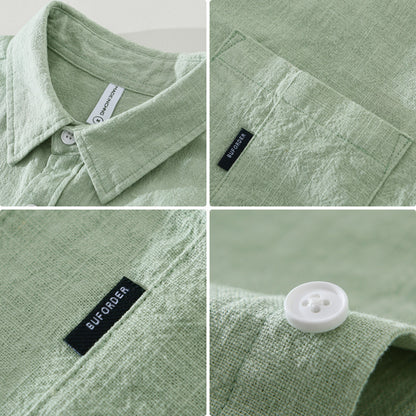 Solid Color Cotton And Linen Casual Fashion Short Sleeve Shirt