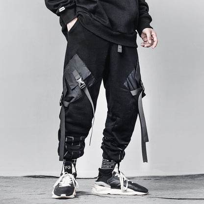 Men's Loose Black Overalls – Hip-Hop Streetwear with Utility Pockets