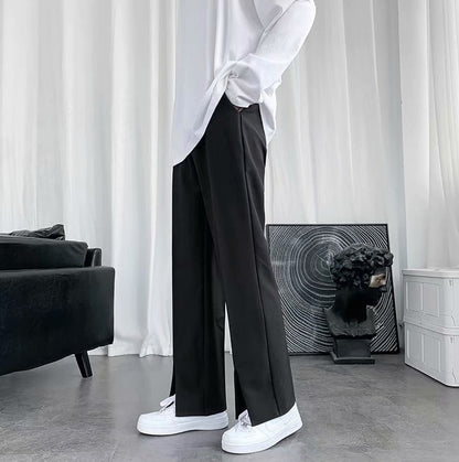 Straight-Leg Slacks – Flared Pants with Mopping Slits