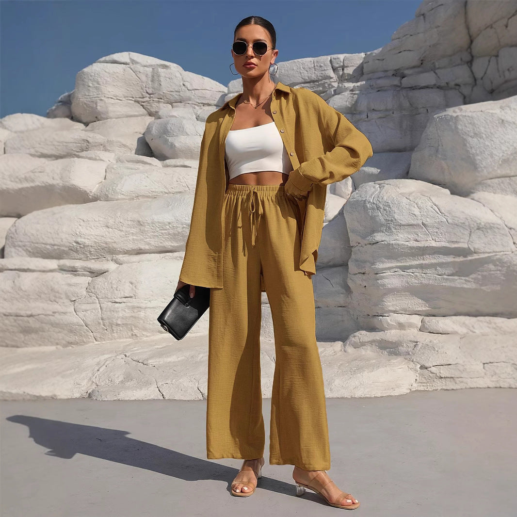 Fashion Graceful Plus Size Women's Long Sleeve Cardigan Two-piece Set Casual Solid Color Suit