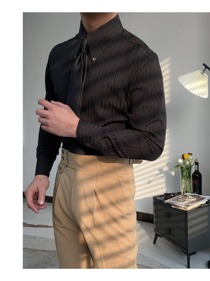 Men’s Spring Pointed-Collar Striped Business Shirt – Lightweight Leisure Style