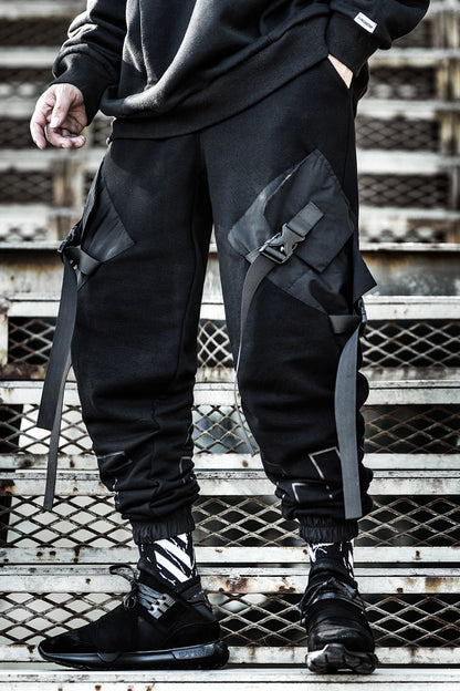 Men's Loose Black Overalls – Hip-Hop Streetwear with Utility Pockets