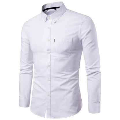 Men’s Korean-Style Slim-Fit Long-Sleeve Dress Shirt – Modern Elegance