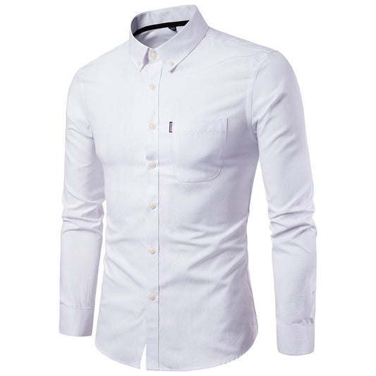 Men’s Korean-Style Slim-Fit Long-Sleeve Dress Shirt – Modern Elegance