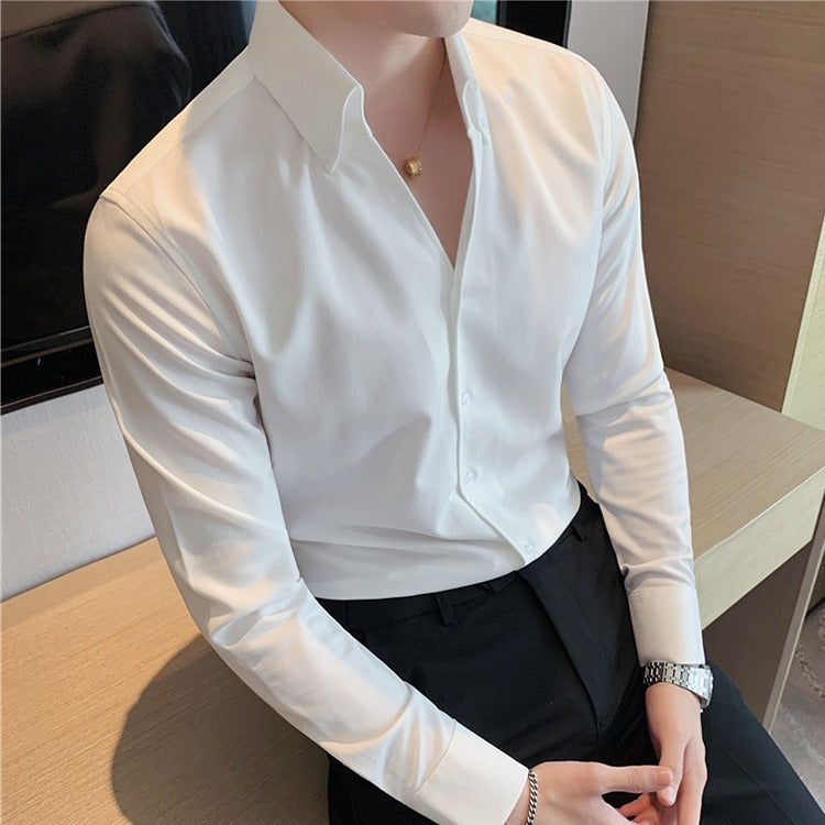 Men’s V-Neck Long-Sleeve Business Shirt – Modern Professional Style