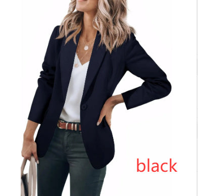 Women's Long Sleeve Solid Color Polo Collar Small Suit Jacket