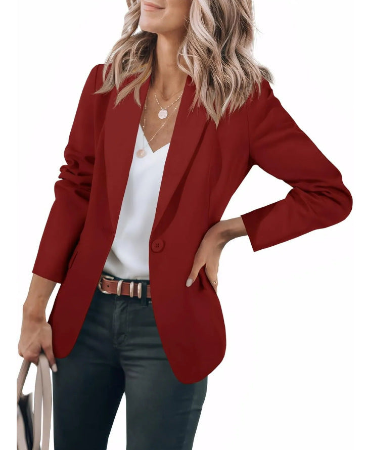 Women's Long Sleeve Solid Color Polo Collar Small Suit Jacket