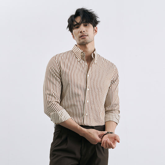 Men’s Korean-Style Vertical Stripe Business Casual Shirt – Modern Slim Fit