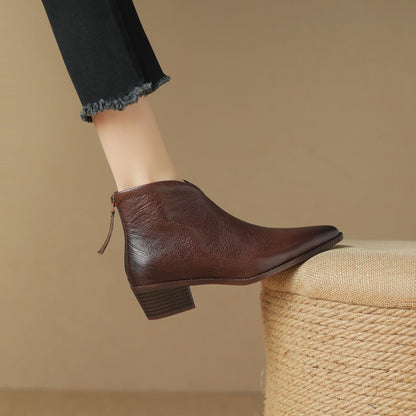 Women's Pointed-toe Retro Cowhide Ankle Boots