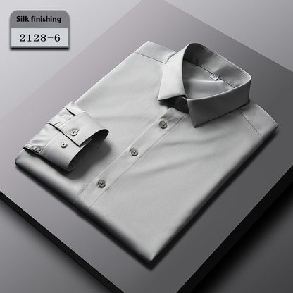 Men’s Elastic Silk Long-Sleeve Non-Iron Shirt – Smooth, Stretch & Breathable