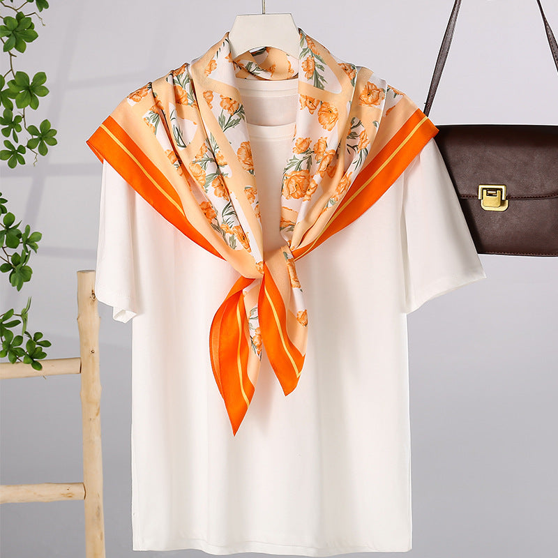 Fashion Gorgeous Printing Mesh Red Style Contrast Color Silky Scarf