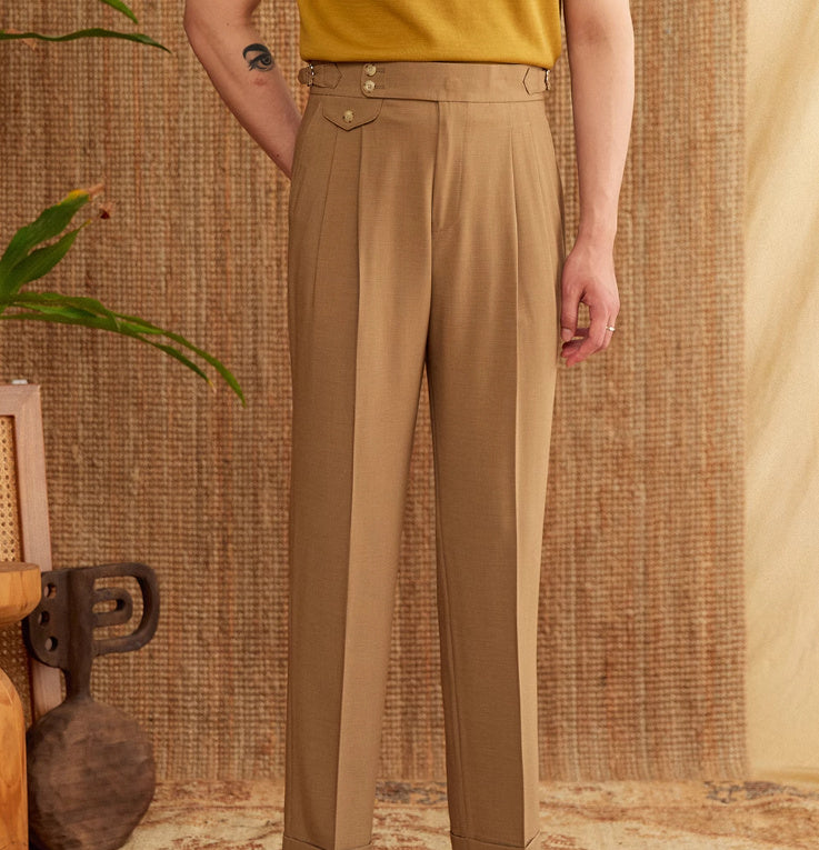 Men’s Italian Naples High-Waist Suit Pants – Elegant Formal Business Trousers