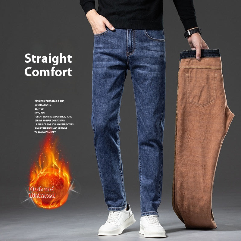 Men’s Fleece-Lined Slim Straight Jeans – Warm & Stylish Winter Essential