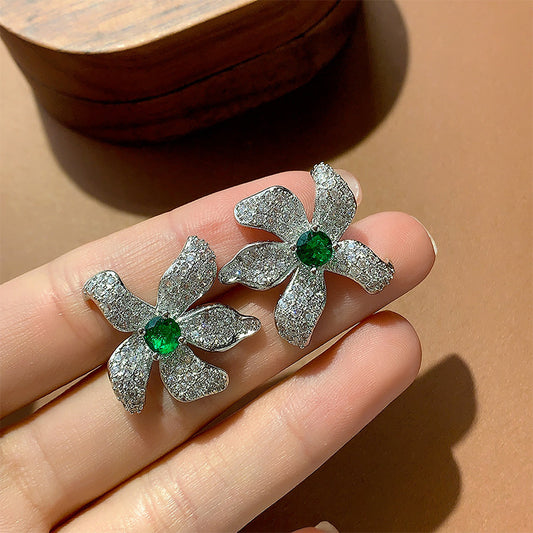 Colored Gems High-grade Big Flower Starfish Stud Earrings Female