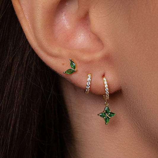 Green Inlaid Zircon Fashion Women's Earrings Three-piece Set