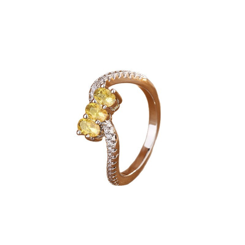 Fashionable All-match High-carbon Elegant Cube Sugar Citrine Rhinestone Ring