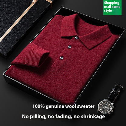 Men's Autumn And Winter Solid Color Shirt Middle-aged Polo Sweater