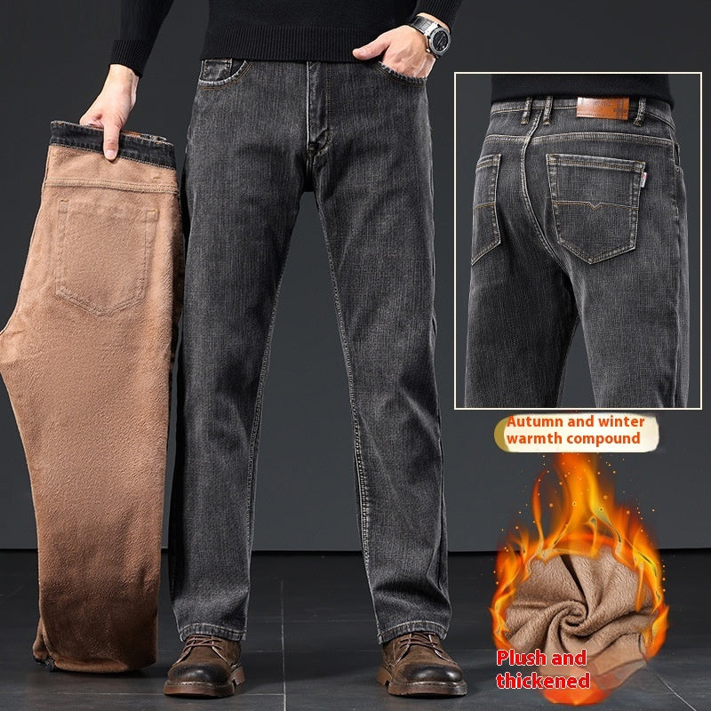 Plus-Size Men’s Fleece-Padded Straight Pants – Autumn & Winter Essentials
