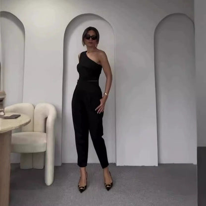 Hot Girl Diagonal Collar Halter Slim Fit Suit